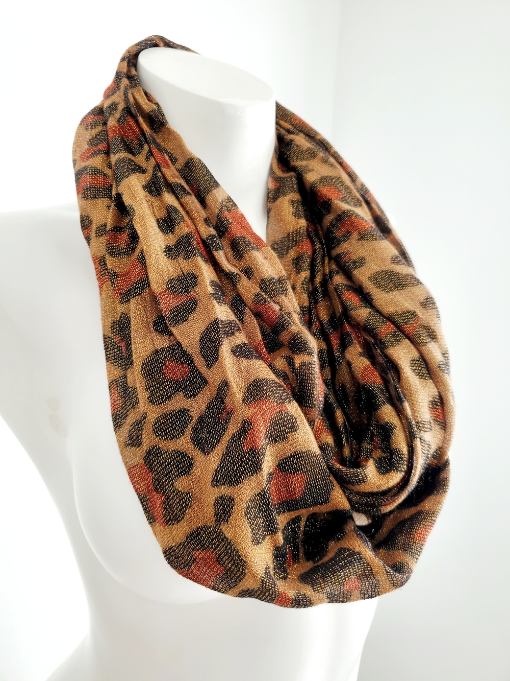 Saks Fifth Avenue Leopard Print Infinity Scarf in Tan, Black & Rust